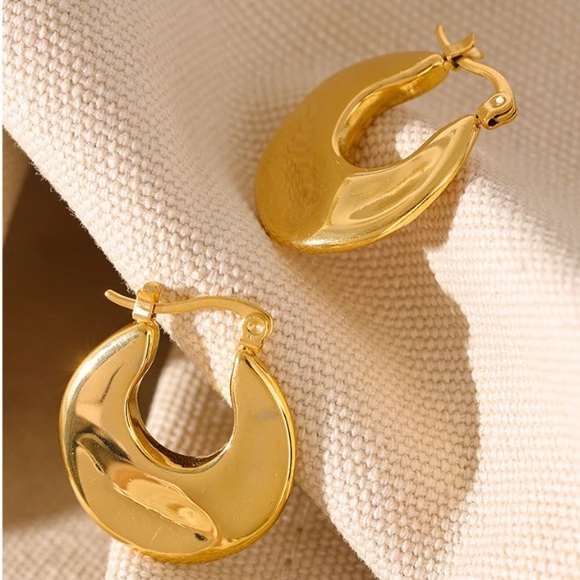 18k Gold Plated Titaium Handcrafted Minimalist Earrings 2.5” - Picture 9 of 11